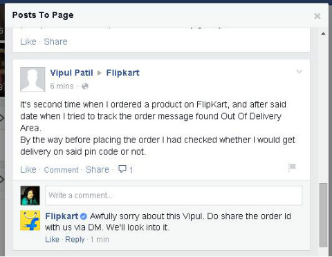 flipkart facebook response