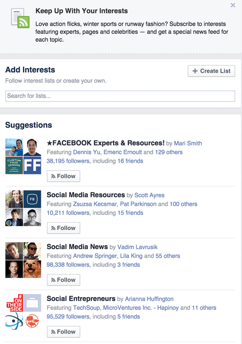 facebook interests suggestions