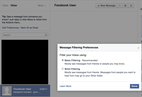 facebook messages settings menu