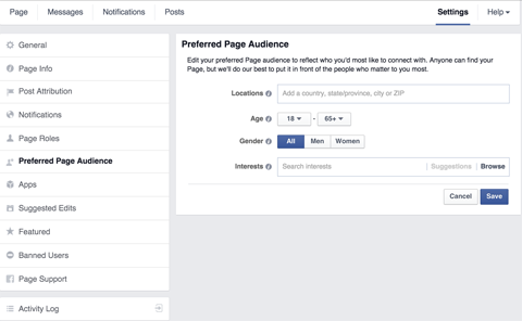 facebook page audience settings