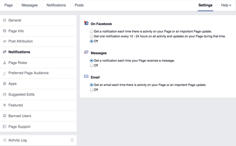 facebook page notifications settings