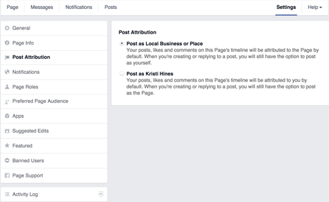 facebook page post attribution settings