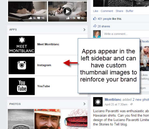 social apps on left sidebar of facebook page